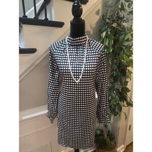 Shein Polka Dots Dress Women's Size Medium Black White 100% Polyester Mock Neck